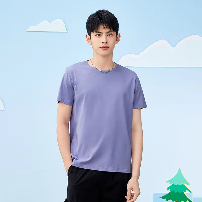 Summer Cotton T Shirts Men 2024 Simple O Neck Stretch Solid New Tops Clothing Casual Tshirt Man Streetwear Cool Tee Shirts