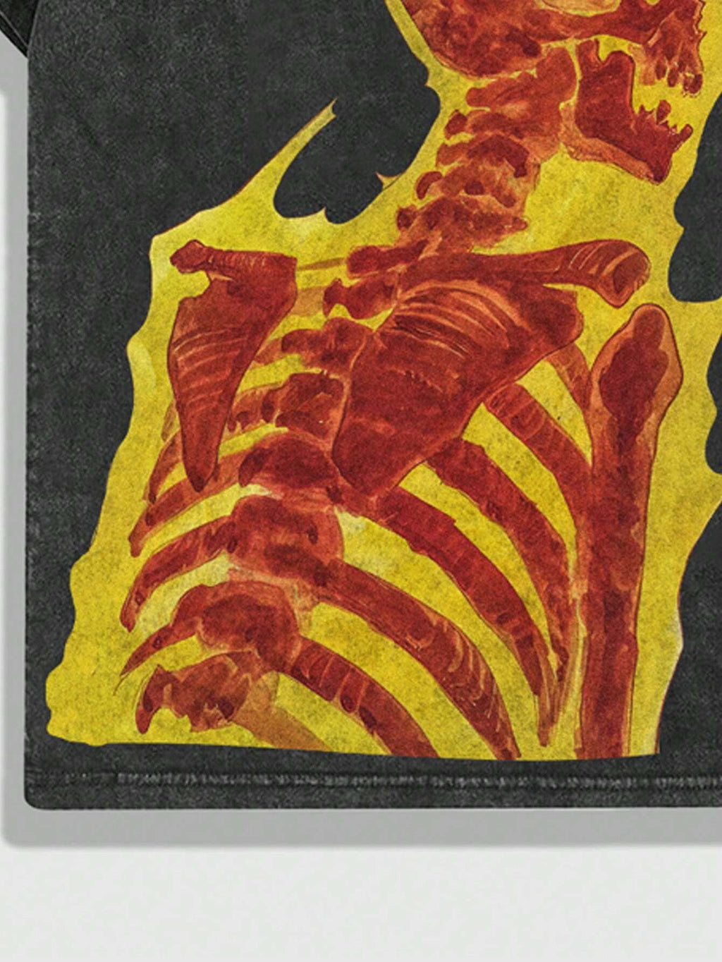 ROMWE MEN Street Life Men'S Flame Skull Print Vintage Washed Distressed T-Shirt, Summer