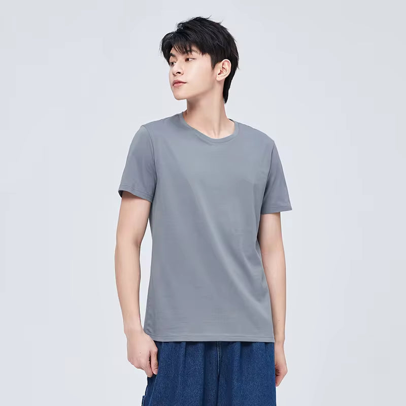 Summer Cotton T Shirts Men 2024 Simple O Neck Stretch Solid New Tops Clothing Casual Tshirt Man Streetwear Cool Tee Shirts