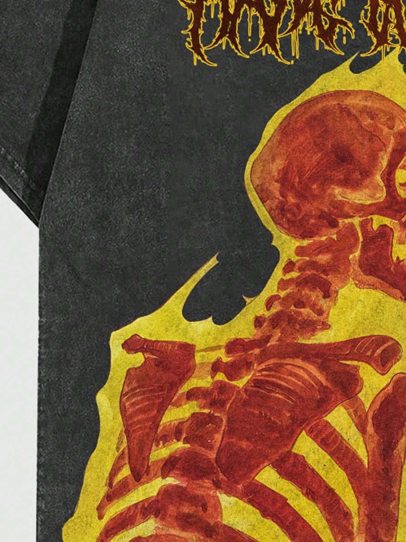 ROMWE MEN Street Life Men'S Flame Skull Print Vintage Washed Distressed T-Shirt, Summer