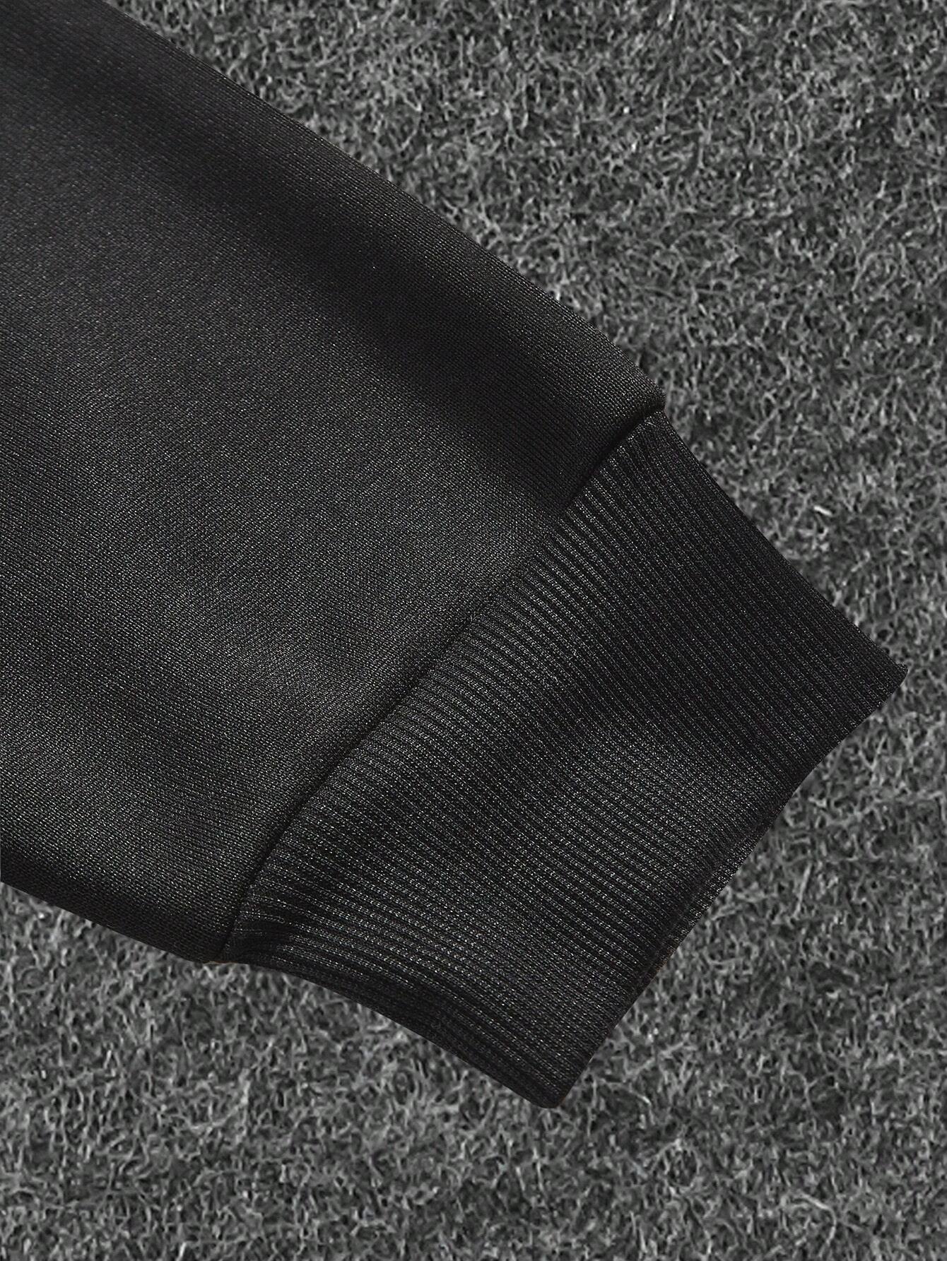 Manfinity Homme 2Pcs Men'S plus Size Letter Zip-Up Hoodie Sweatshirt and Sweatpants Casual Loose Fit Tracksuit Set