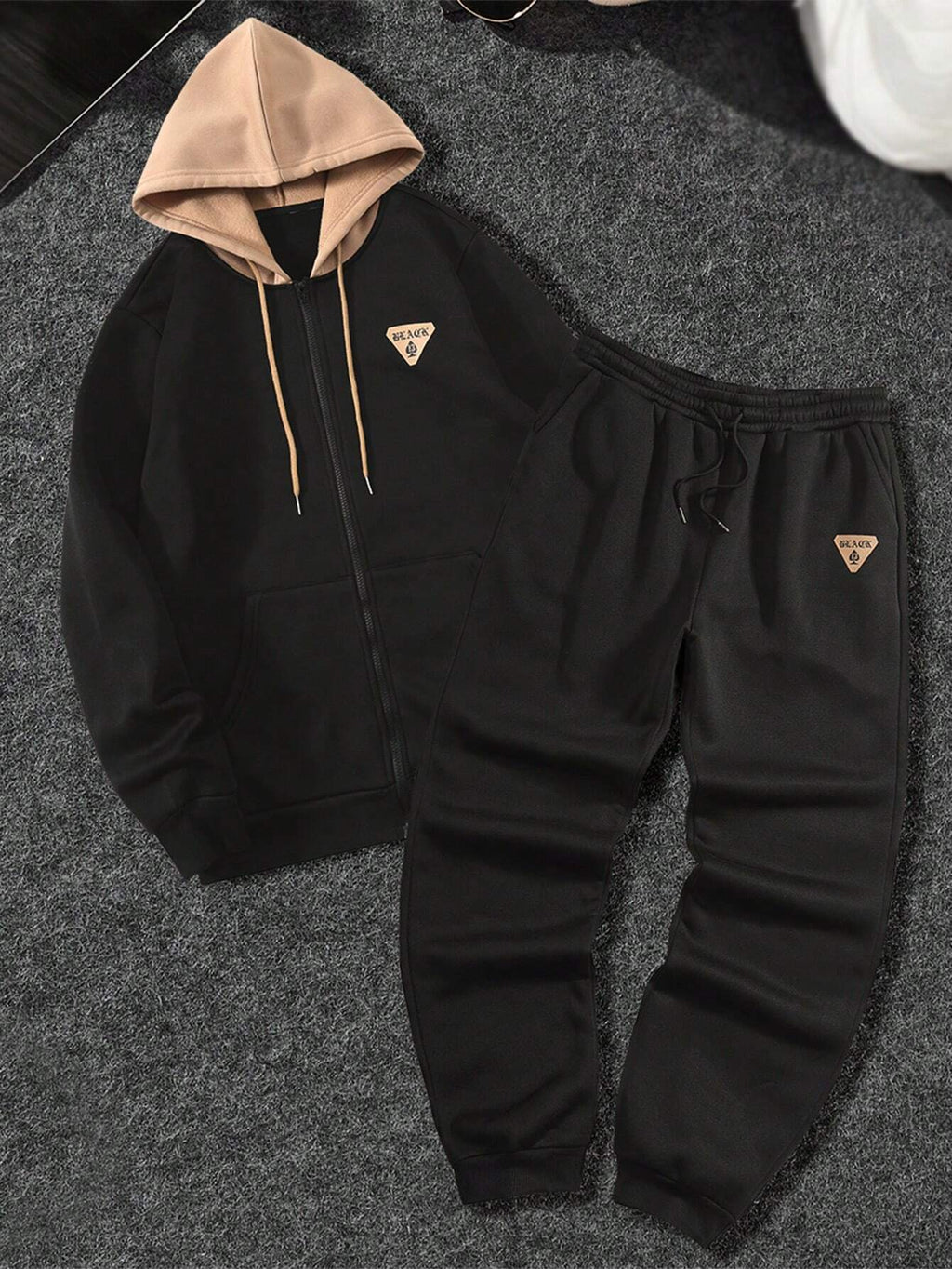 Manfinity Homme 2Pcs Men'S plus Size Letter Zip-Up Hoodie Sweatshirt and Sweatpants Casual Loose Fit Tracksuit Set